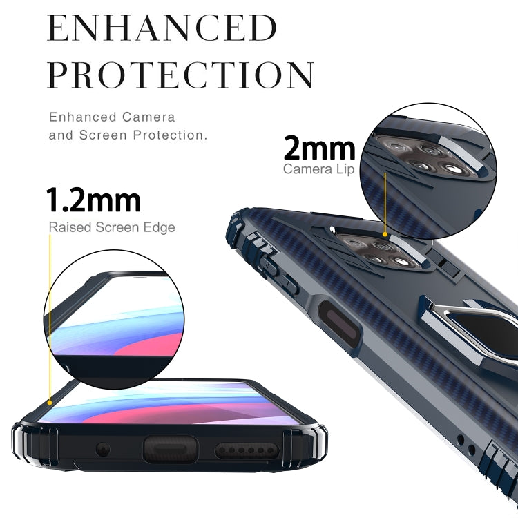 For Motorola Moto G Power 5G 2021 Carbon Fiber Protective Case with 360 Degree Rotating Ring Holder