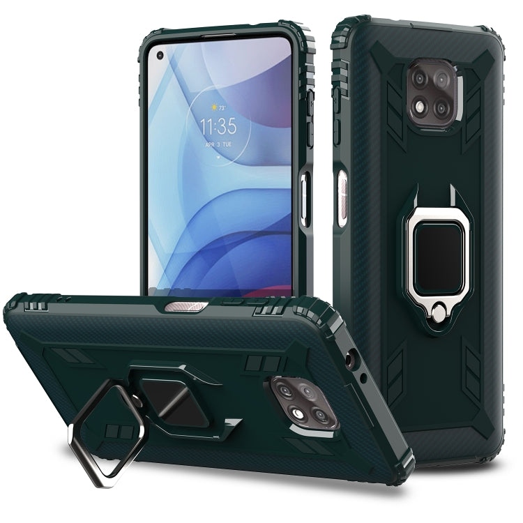 For Motorola Moto G Power 5G 2021 Carbon Fiber Protective Case with 360 Degree Rotating Ring Holder