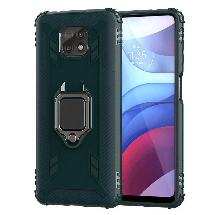 For Motorola Moto G Power 5G 2021 Carbon Fiber Protective Case with 360 Degree Rotating Ring Holder
