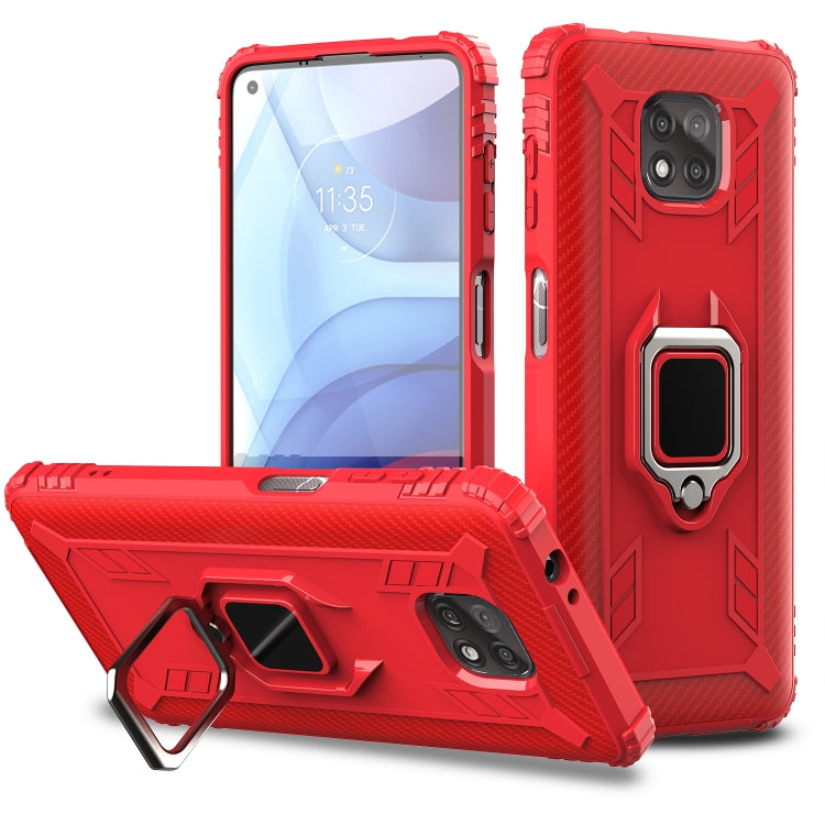 For Motorola Moto G Power 5G 2021 Carbon Fiber Protective Case with 360 Degree Rotating Ring Holder