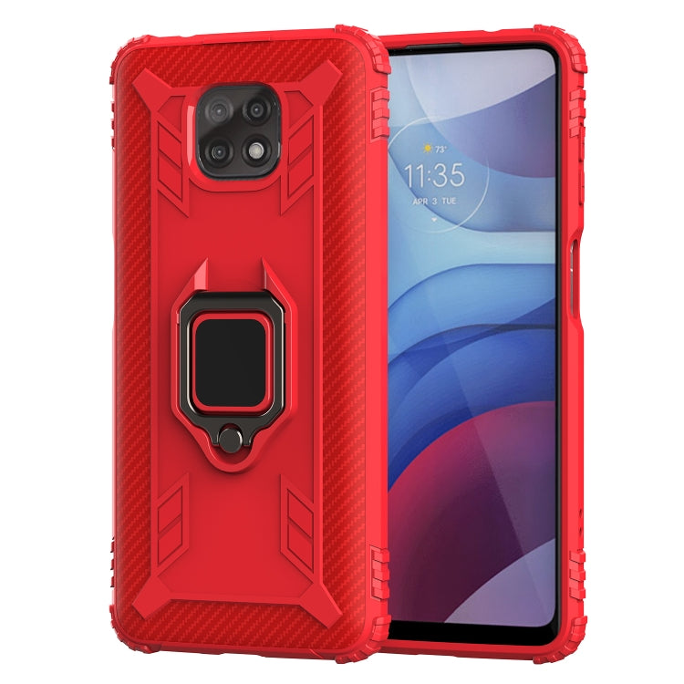 For Motorola Moto G Power 5G 2021 Carbon Fiber Protective Case with 360 Degree Rotating Ring Holder