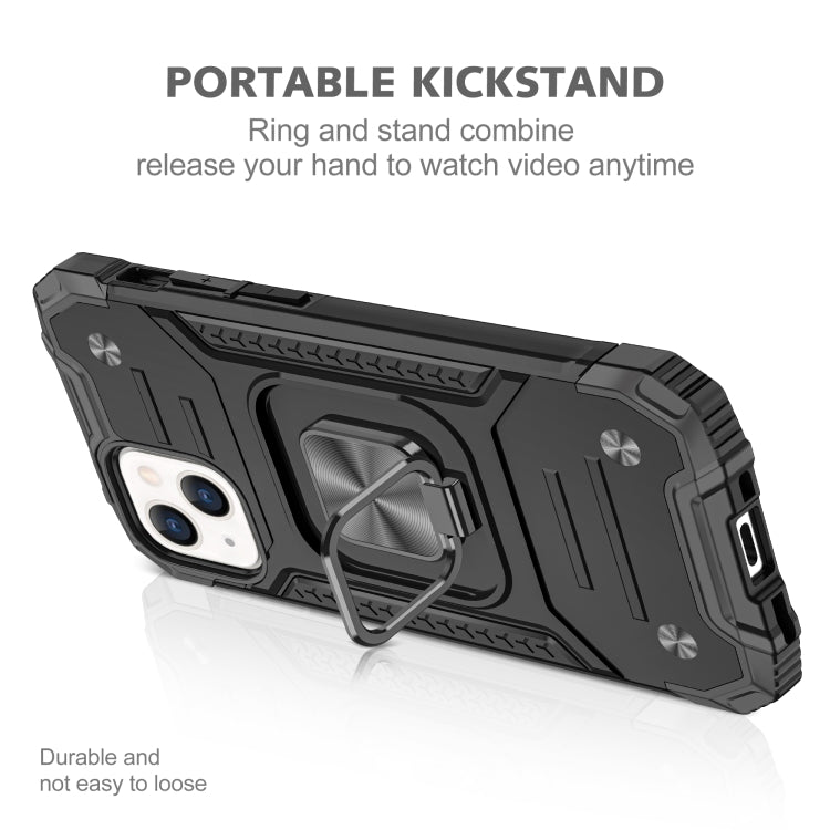 For iPhone 13 mini Magnetic Armor Shockproof TPU + PC Case with Metal Ring Holder