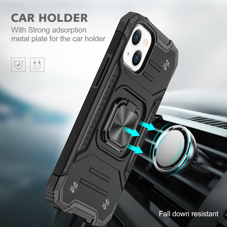 For iPhone 13 mini Magnetic Armor Shockproof TPU + PC Case with Metal Ring Holder