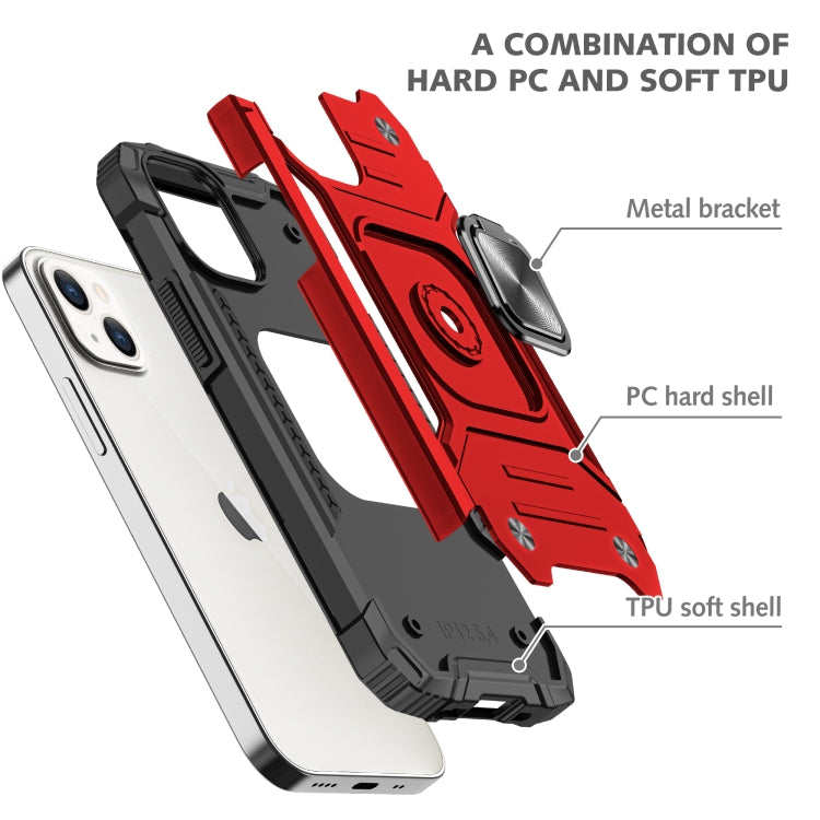 For iPhone 13 mini Magnetic Armor Shockproof TPU + PC Case with Metal Ring Holder