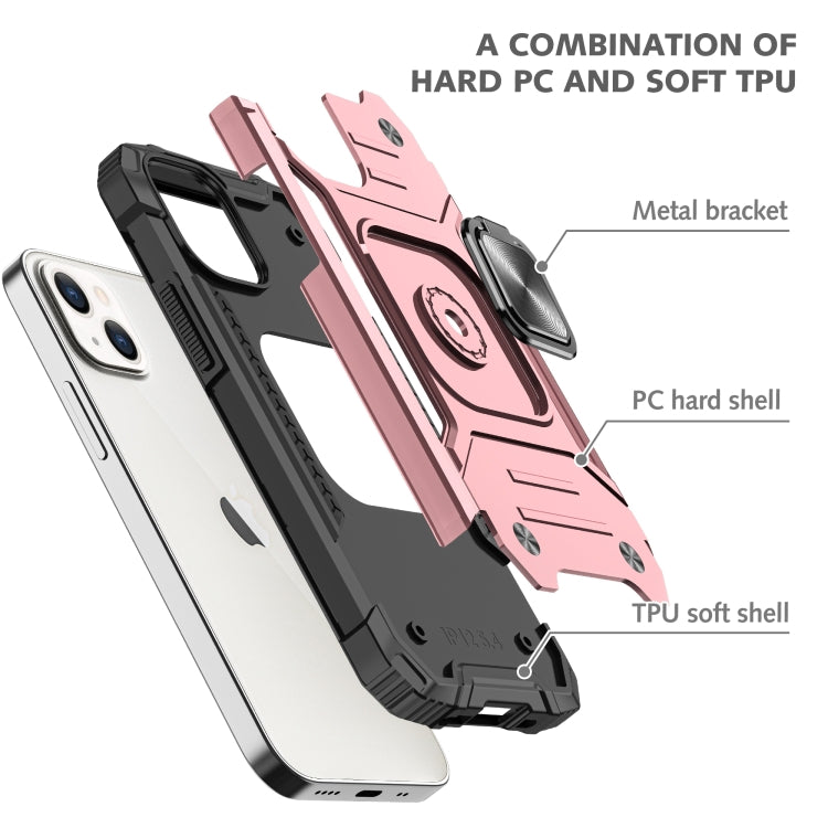 For iPhone 13 mini Magnetic Armor Shockproof TPU + PC Case with Metal Ring Holder