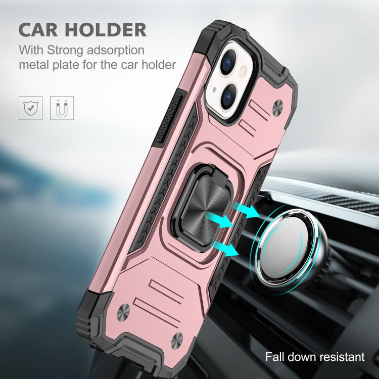 For iPhone 13 mini Magnetic Armor Shockproof TPU + PC Case with Metal Ring Holder