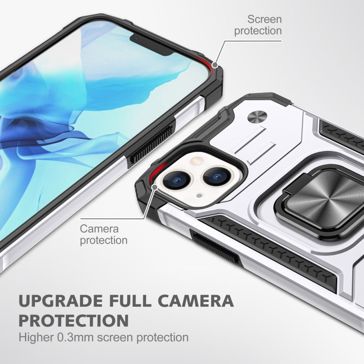 For iPhone 13 mini Magnetic Armor Shockproof TPU + PC Case with Metal Ring Holder