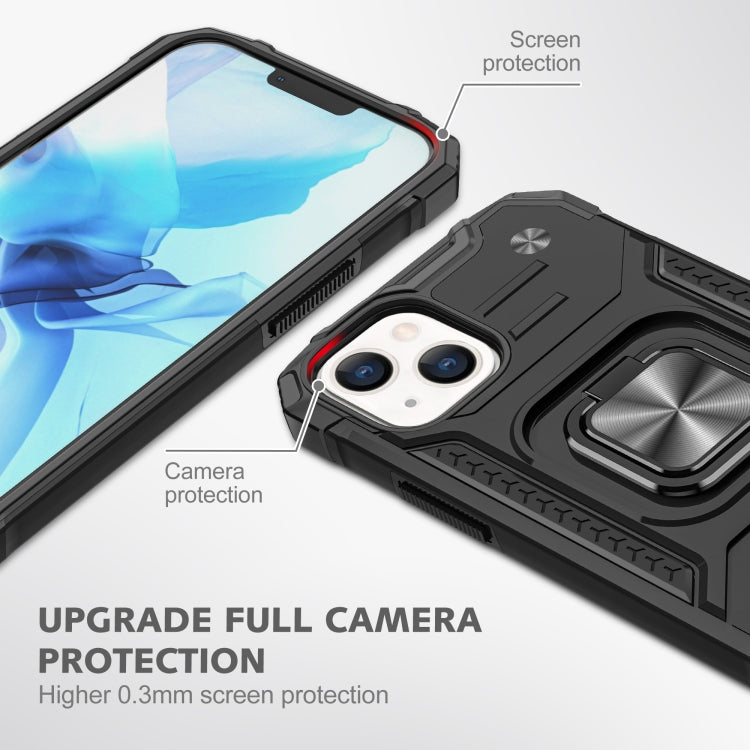 For iPhone 13 Magnetic Armor Shockproof TPU + PC Case with Metal Ring Holder