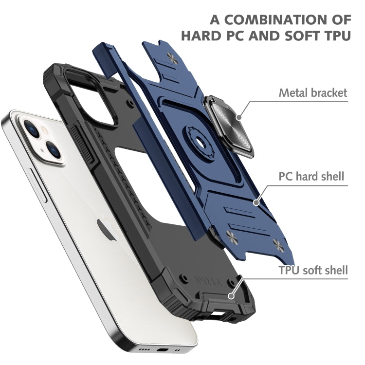 For iPhone 13 Magnetic Armor Shockproof TPU + PC Case with Metal Ring Holder
