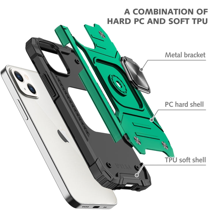 For iPhone 13 Magnetic Armor Shockproof TPU + PC Case with Metal Ring Holder