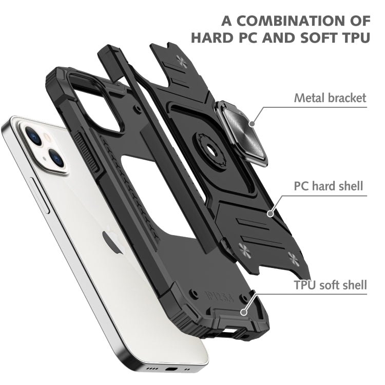For iPhone 13 Pro Magnetic Armor Shockproof TPU + PC Case with Metal Ring Holder