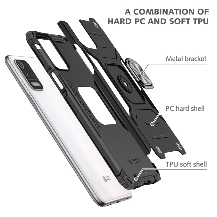 For LG K52 Magnetic Armor Shockproof TPU + PC Case with Metal Ring Holder