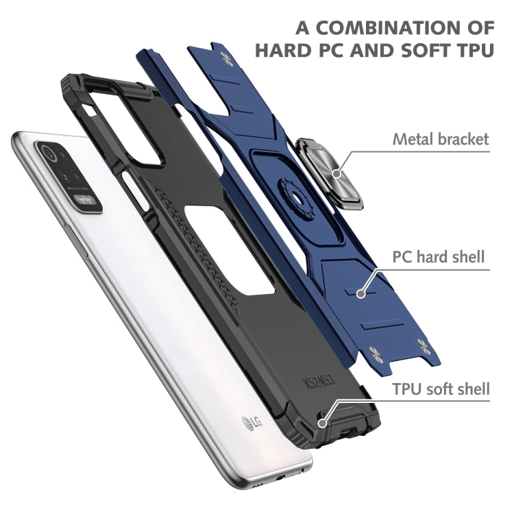 For LG K52 Magnetic Armor Shockproof TPU + PC Case with Metal Ring Holder