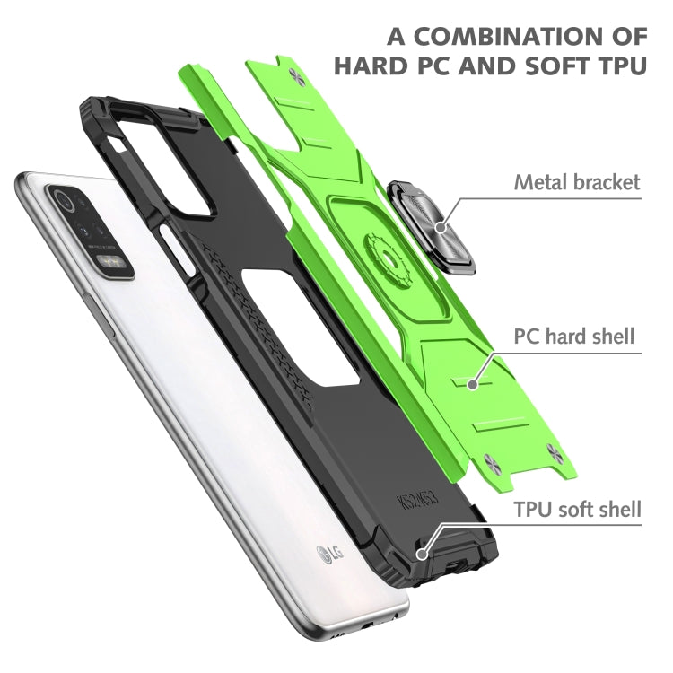 For LG K52 Magnetic Armor Shockproof TPU + PC Case with Metal Ring Holder