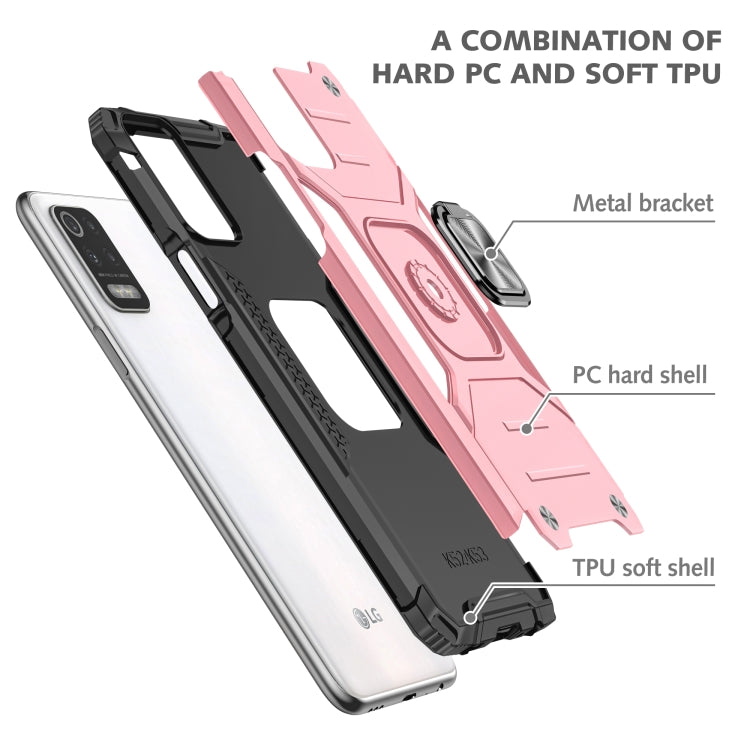 For LG K52 Magnetic Armor Shockproof TPU + PC Case with Metal Ring Holder