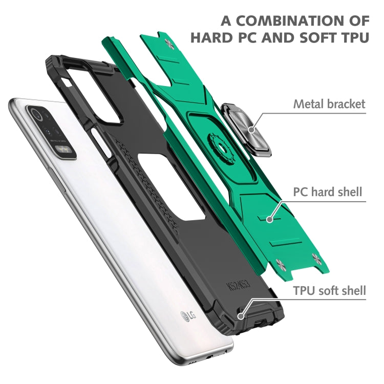 For LG K52 Magnetic Armor Shockproof TPU + PC Case with Metal Ring Holder
