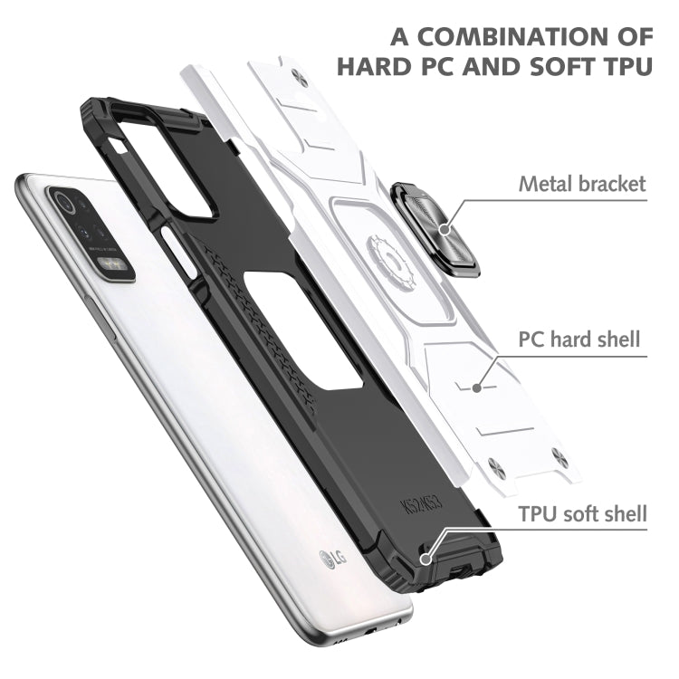 For LG K52 Magnetic Armor Shockproof TPU + PC Case with Metal Ring Holder