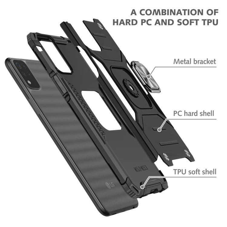 For LG K53 Magnetic Armor Shockproof TPU + PC Case with Metal Ring Holder