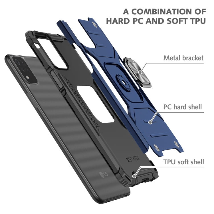For LG K53 Magnetic Armor Shockproof TPU + PC Case with Metal Ring Holder