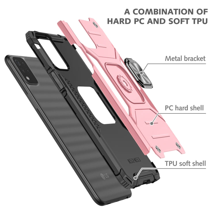 For LG K53 Magnetic Armor Shockproof TPU + PC Case with Metal Ring Holder
