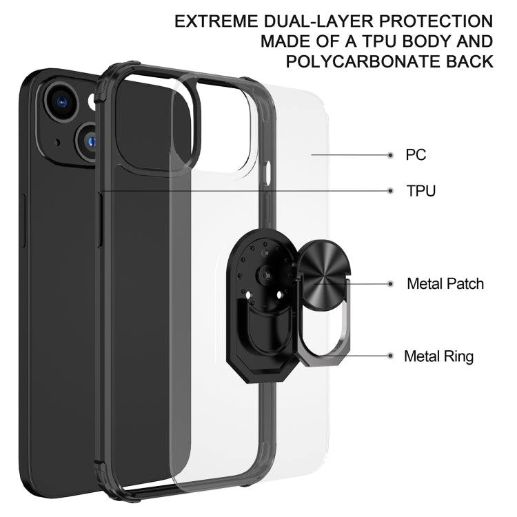 For iPhone 13 mini Ultra Shockproof Transparent TPU + Acrylic Protective Case with Ring Holder