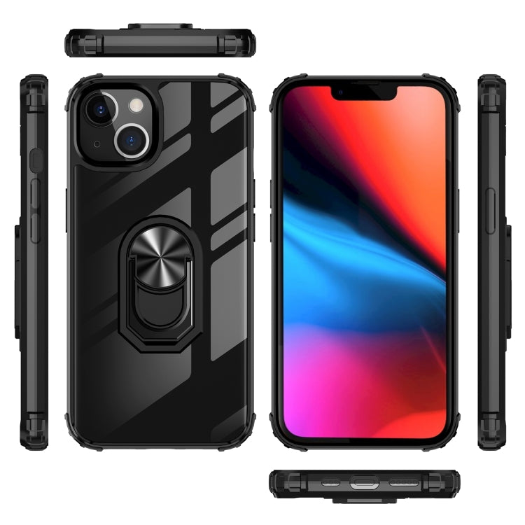 For iPhone 13 Pro Ultra Shockproof Transparent TPU + Acrylic Protective Case with Ring Holder