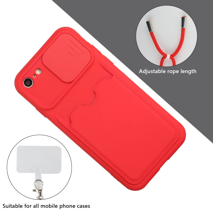 Sliding Camera Cover Design TPU Protective Case with Card Slot & Neck Lanyard For iPhone 6 / 6s