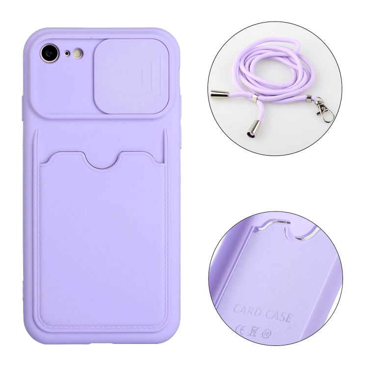 Sliding Camera Cover Design TPU Protective Case with Card Slot & Neck Lanyard For iPhone 6 / 6s