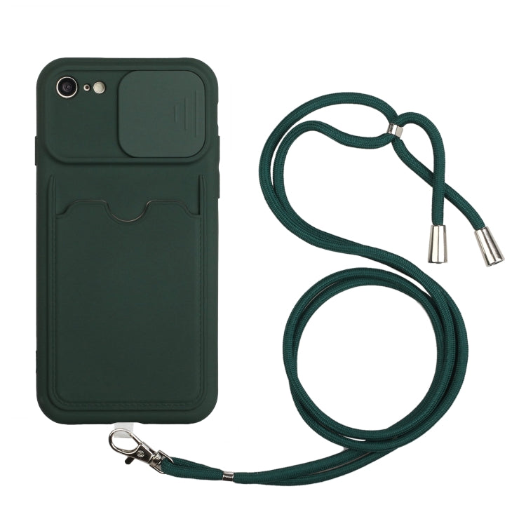 Sliding Camera Cover Design TPU Protective Case with Card Slot & Neck Lanyard For iPhone 6 / 6s