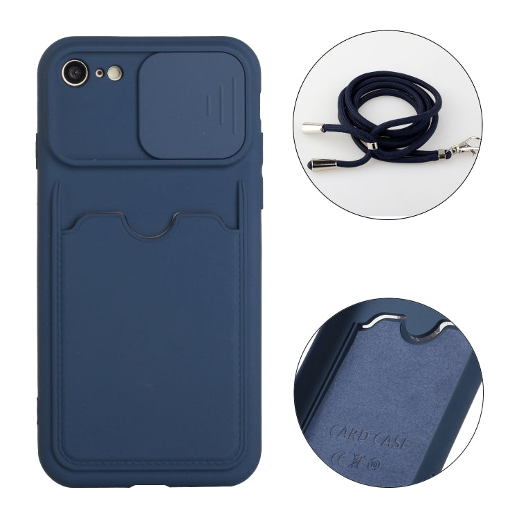 Sliding Camera Cover Design TPU Protective Case with Card Slot & Neck Lanyard For iPhone 6 / 6s