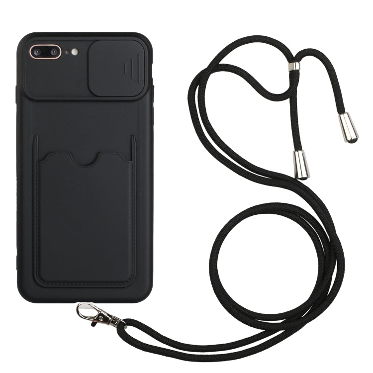 Sliding Camera Cover Design TPU Protective Case with Card Slot & Neck Lanyard For iPhone 8 Plus / 7 Plus