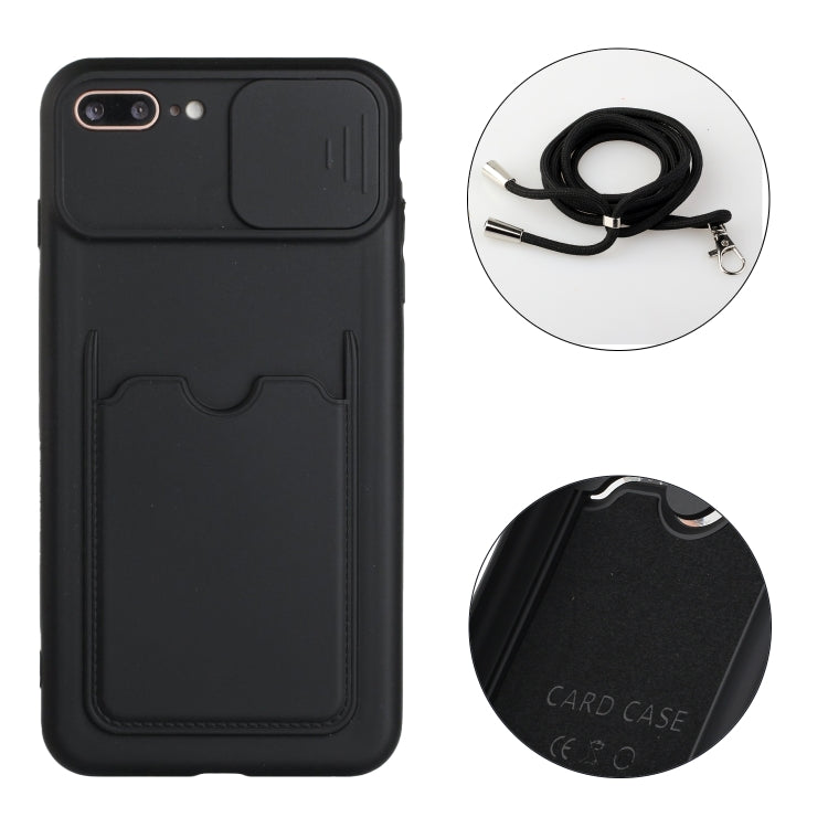 Sliding Camera Cover Design TPU Protective Case with Card Slot & Neck Lanyard For iPhone 8 Plus / 7 Plus