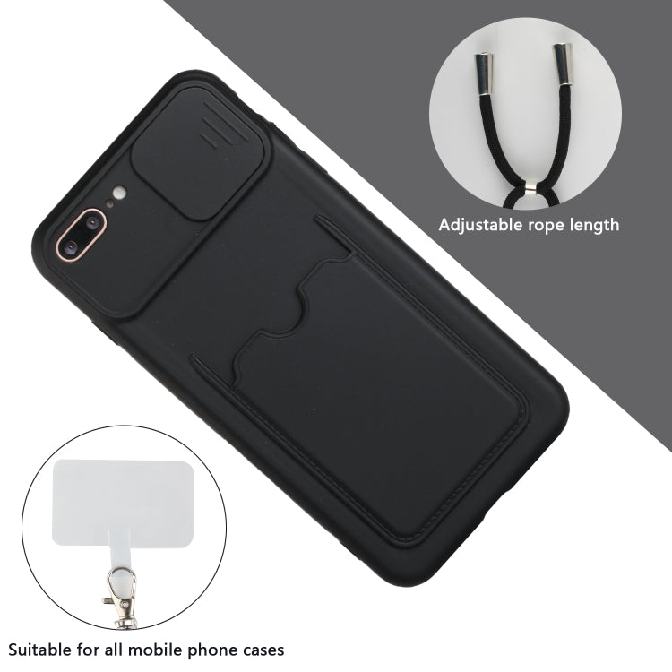 Sliding Camera Cover Design TPU Protective Case with Card Slot & Neck Lanyard For iPhone 8 Plus / 7 Plus