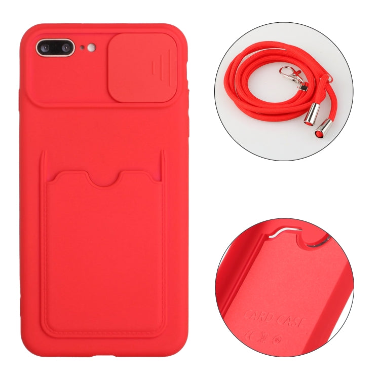 Sliding Camera Cover Design TPU Protective Case with Card Slot & Neck Lanyard For iPhone 8 Plus / 7 Plus