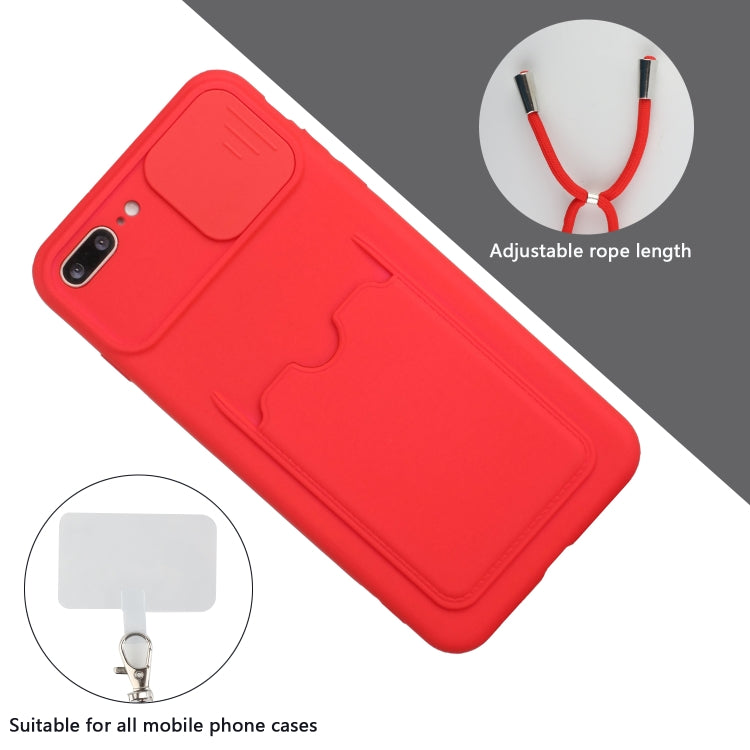 Sliding Camera Cover Design TPU Protective Case with Card Slot & Neck Lanyard For iPhone 8 Plus / 7 Plus