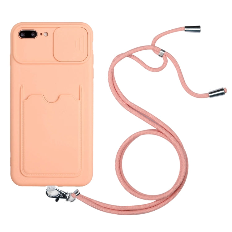 Sliding Camera Cover Design TPU Protective Case with Card Slot & Neck Lanyard For iPhone 8 Plus / 7 Plus