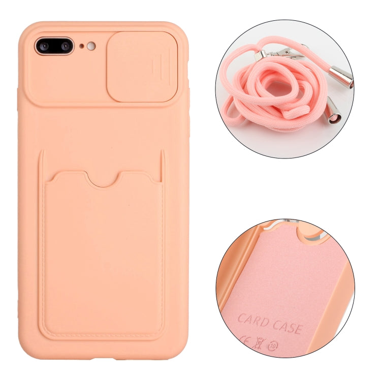 Sliding Camera Cover Design TPU Protective Case with Card Slot & Neck Lanyard For iPhone 8 Plus / 7 Plus