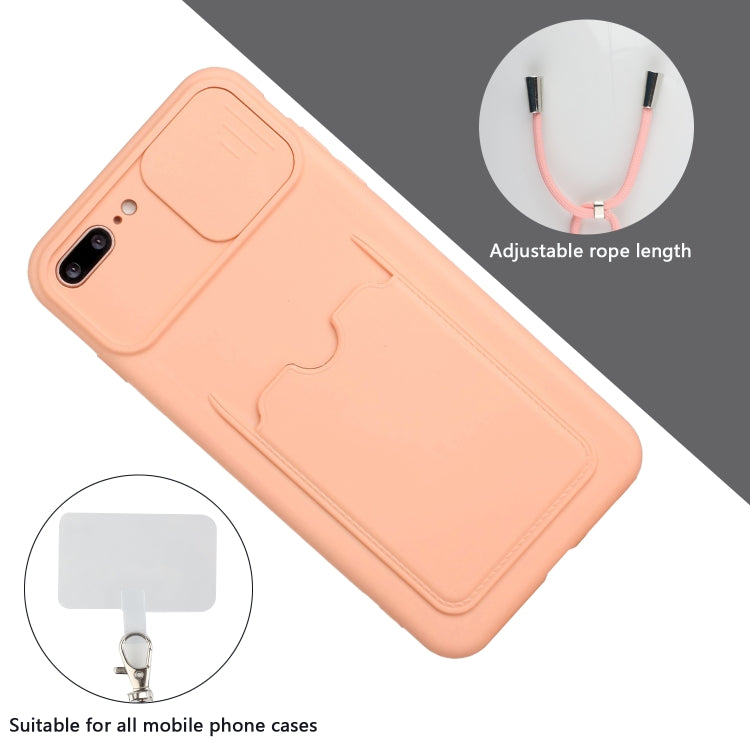 Sliding Camera Cover Design TPU Protective Case with Card Slot & Neck Lanyard For iPhone 8 Plus / 7 Plus