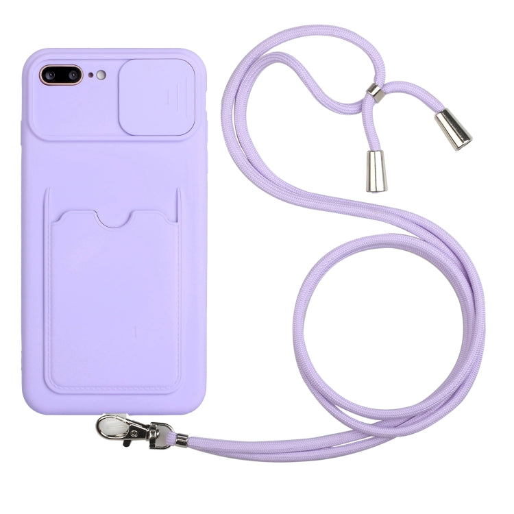 Sliding Camera Cover Design TPU Protective Case with Card Slot & Neck Lanyard For iPhone 8 Plus / 7 Plus