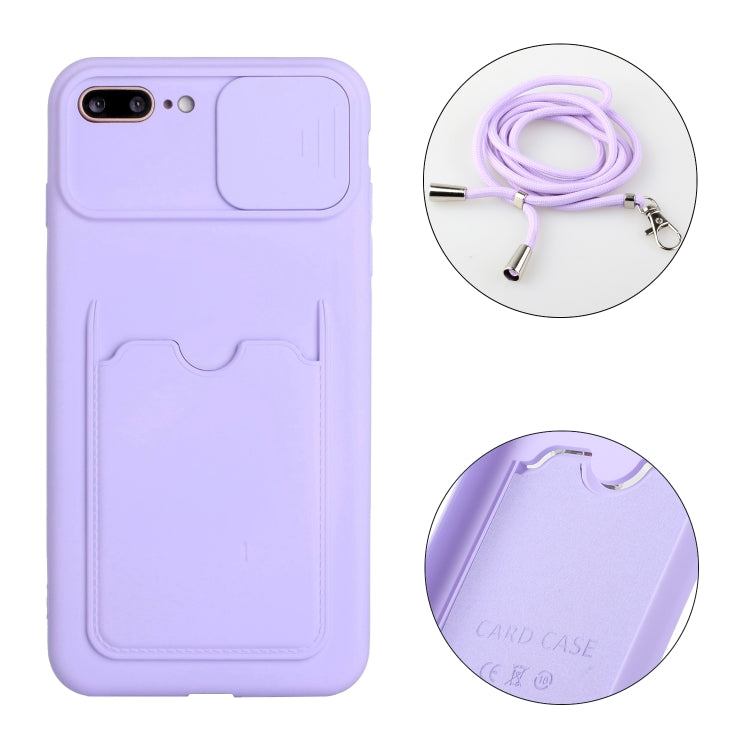 Sliding Camera Cover Design TPU Protective Case with Card Slot & Neck Lanyard For iPhone 8 Plus / 7 Plus