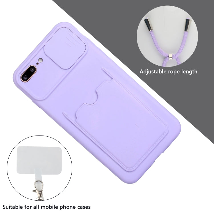 Sliding Camera Cover Design TPU Protective Case with Card Slot & Neck Lanyard For iPhone 8 Plus / 7 Plus