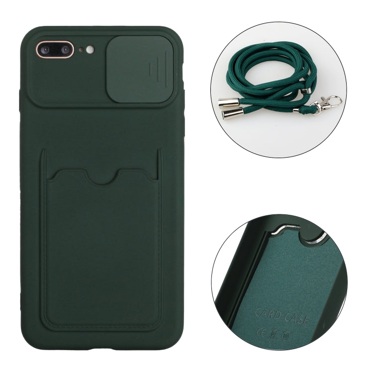 Sliding Camera Cover Design TPU Protective Case with Card Slot & Neck Lanyard For iPhone 8 Plus / 7 Plus
