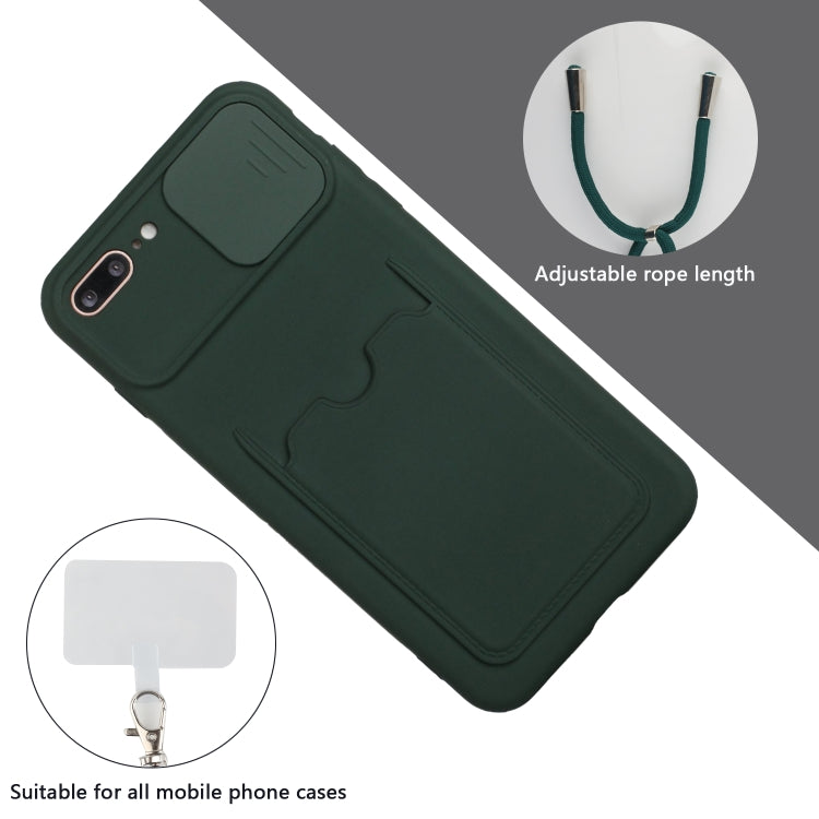 Sliding Camera Cover Design TPU Protective Case with Card Slot & Neck Lanyard For iPhone 8 Plus / 7 Plus