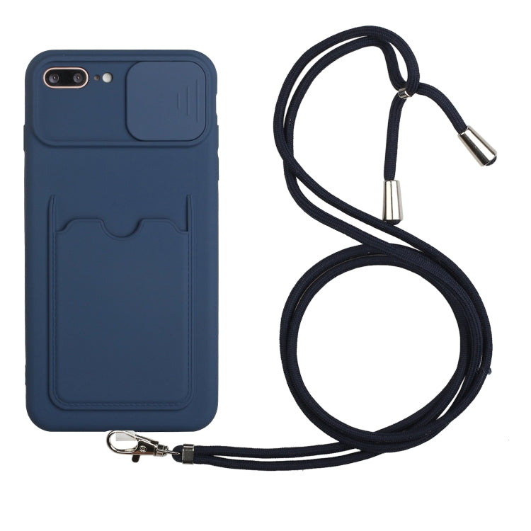 Sliding Camera Cover Design TPU Protective Case with Card Slot & Neck Lanyard For iPhone 8 Plus / 7 Plus