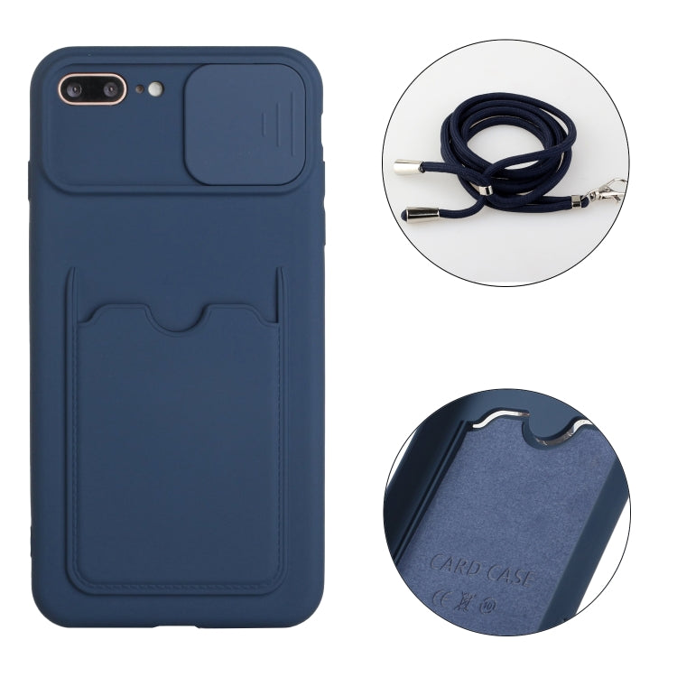 Sliding Camera Cover Design TPU Protective Case with Card Slot & Neck Lanyard For iPhone 8 Plus / 7 Plus