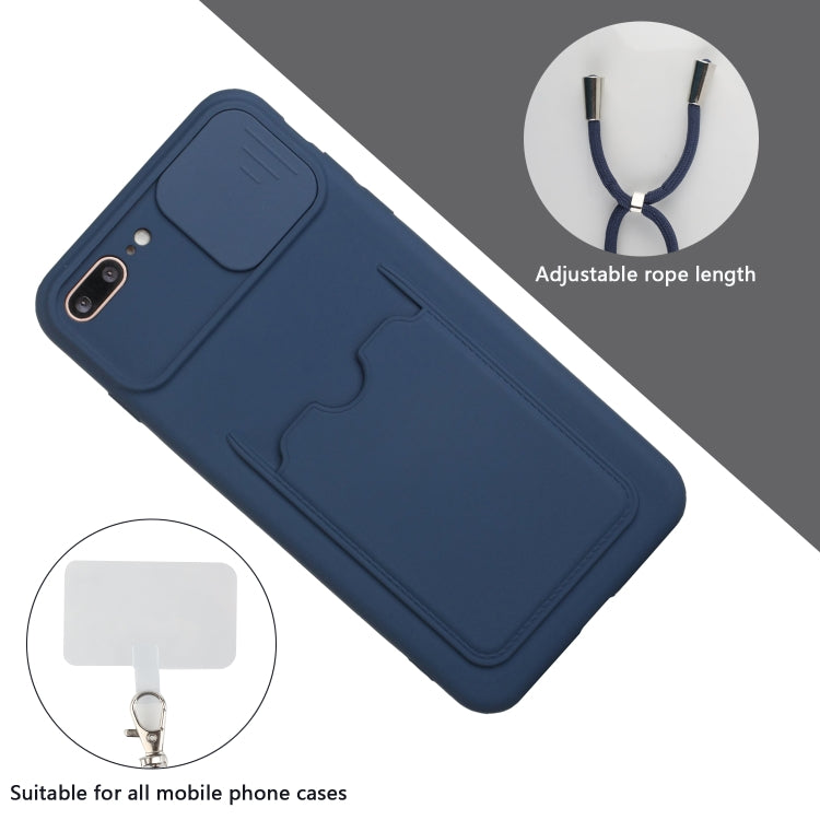 Sliding Camera Cover Design TPU Protective Case with Card Slot & Neck Lanyard For iPhone 8 Plus / 7 Plus