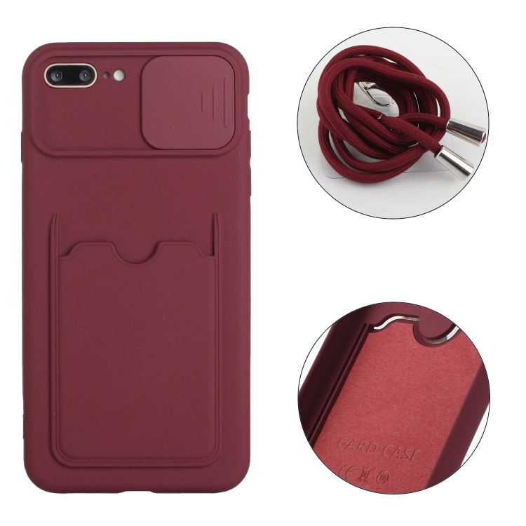 Sliding Camera Cover Design TPU Protective Case with Card Slot & Neck Lanyard For iPhone 8 Plus / 7 Plus