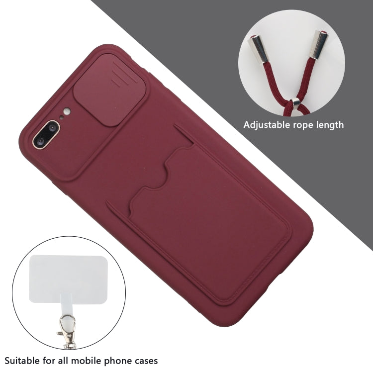 Sliding Camera Cover Design TPU Protective Case with Card Slot & Neck Lanyard For iPhone 8 Plus / 7 Plus