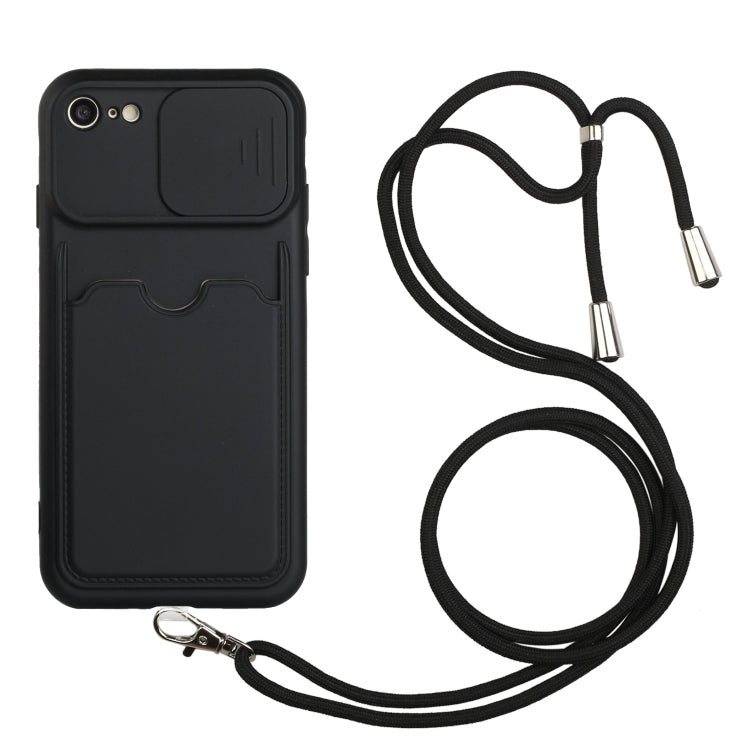 For iPhone SE 2022 / SE 2020 / 8 / 7 Sliding Camera Cover Design TPU Protective Case with Card Slot & Neck Lanyard