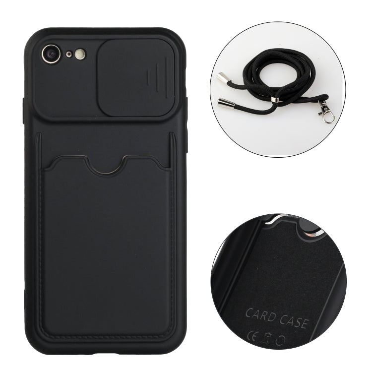 For iPhone SE 2022 / SE 2020 / 8 / 7 Sliding Camera Cover Design TPU Protective Case with Card Slot & Neck Lanyard